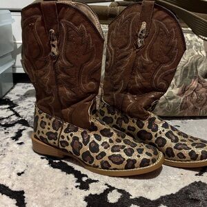 Roper Leopard Print and Brown Cowboy Boots